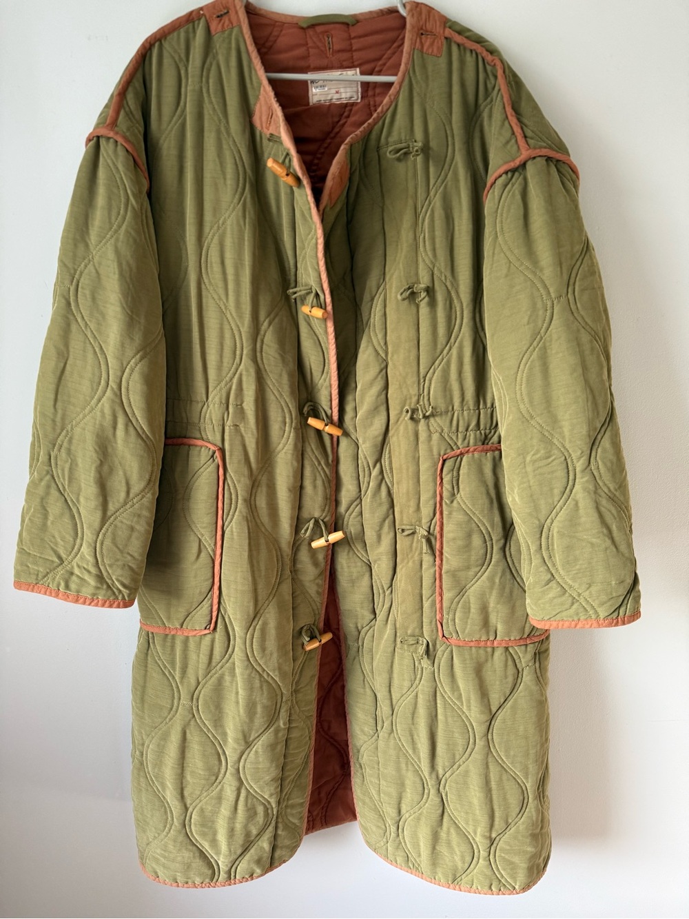 We The Free Lush It Duffle Coat Quilted Coat Army Green Brown Boho Soft Size M L - Picture 4 of 16